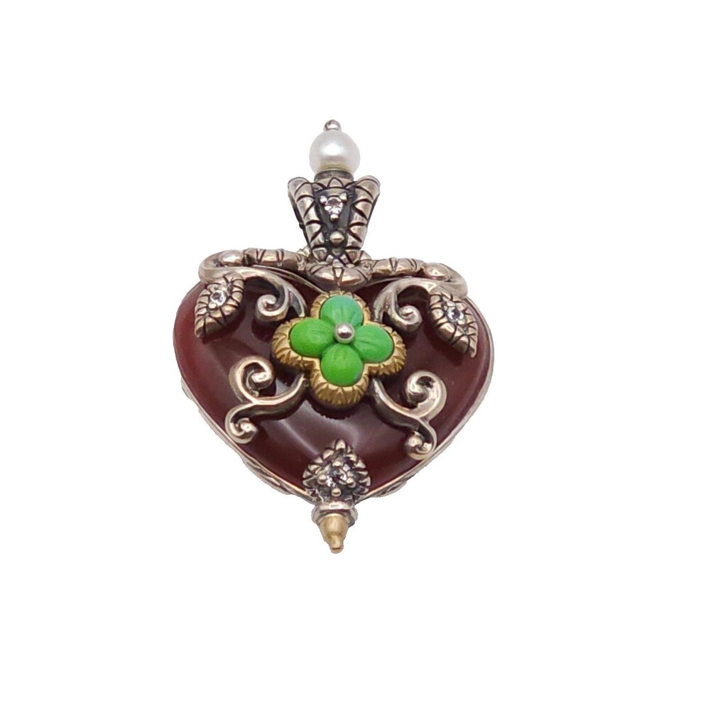 Barbara Bixby 925 Sterling 18K Gold Carnelian Green Stone Heart Enhancer Pendant